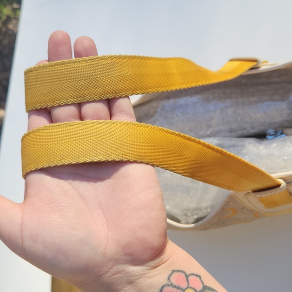 Celine Coated Canvas Handbag w/ C Logo, Horse & Carriage - Yellow, Cream & White - Picture 6 of 17